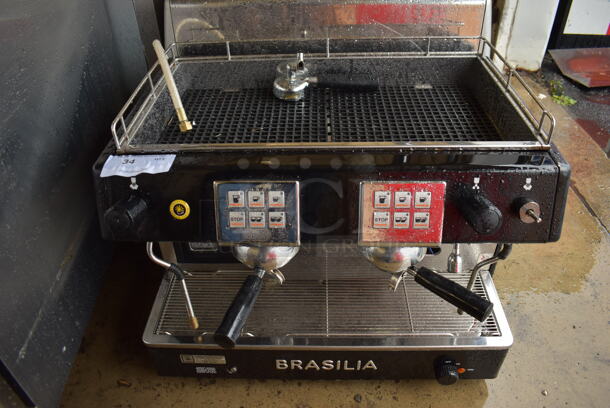 Brasilia Portofino DEL 2 Stainless Steel Commercial Countertop 2 Group Espresso Machine w/ 3 Portafilters and 2 Steam Wand. 230 Volts, 1 Phase. 28x22x21