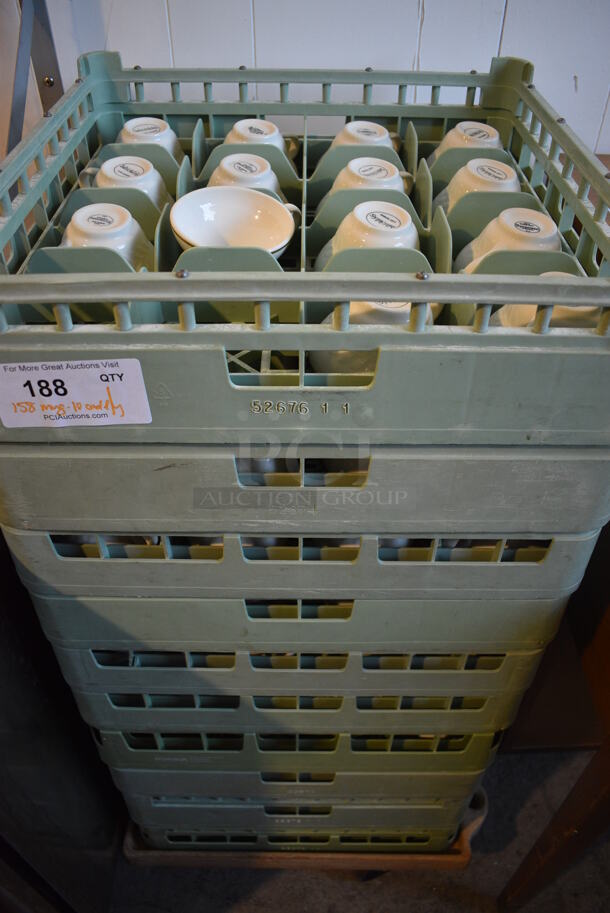 ALL ONE MONEY! Lot of 158 White Ceramic Mugs, 10 Green Dish Caddies and Dish Caddy Dolly! 5x4x2.5 - Image 3 of 5