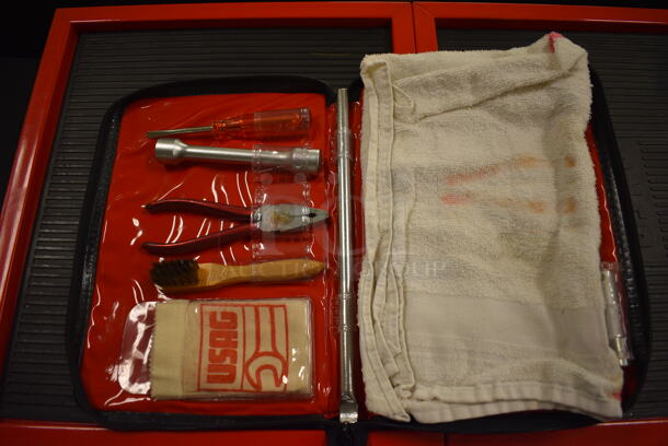 USAG Bag w/ Pliers, Brush, Flat Head, Wrenches and Towel.