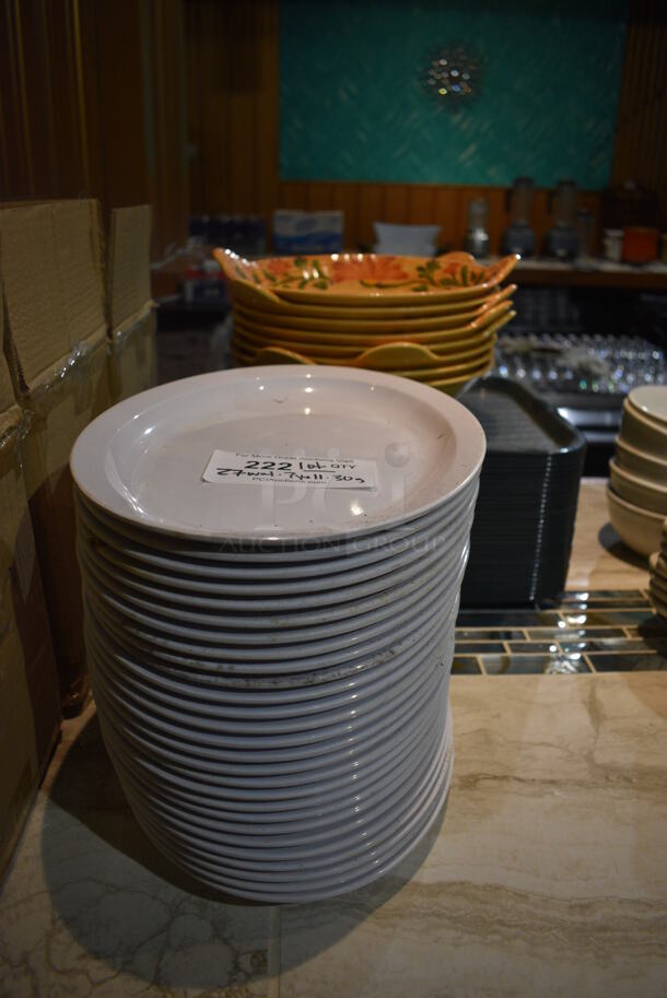 ALL ONE MONEY! Lot of 27 White Oval Poly Plates, 7 Yellow Poly Bowls and 30 Green Trays. Includes 13x9.5x1. (bar) - Image 1 of 6