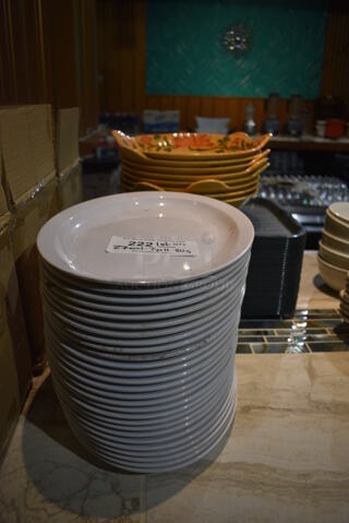 ALL ONE MONEY! Lot of 27 White Oval Poly Plates, 7 Yellow Poly Bowls and 30 Green Trays. Includes 13x9.5x1. (bar)