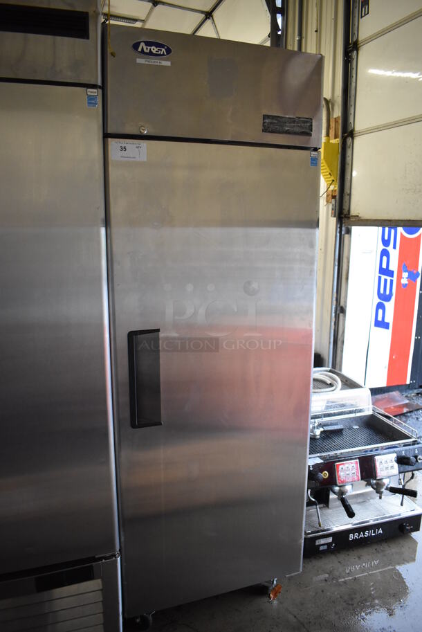 Atosa MBF8001GR Stainless Steel Commercial Single Door Reach In Freezer w/ Poly Coated Racks on Commercial Casters. 115 Volts, 1 Phase. 29x32x81.5. Tested and Working! - Image 3 of 5