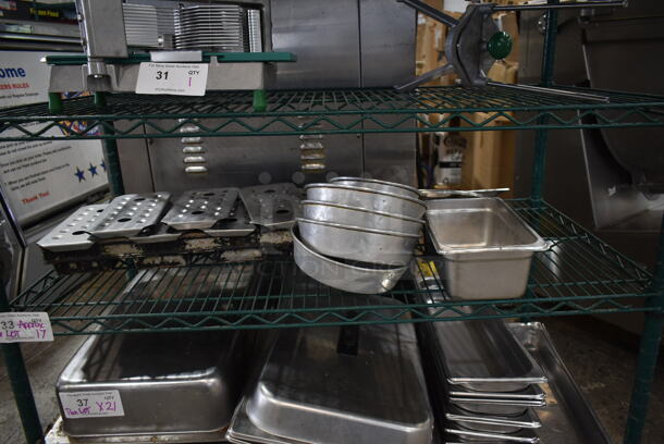 ALL ONE MONEY! Tier Lot of Various Items Including Round Metal Baking Pans and Straining Inserts for Drop In Bins