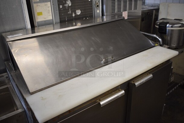 Leader Model LM48 S/C Stainless Steel Commercial Sandwich Salad Prep Table Bain Marie Mega Top W/ Poly Coated Rack on Commercial Casters. 115 Volts, 1 Phase. 48x32x45. Tested and Working! - Image 3 of 8