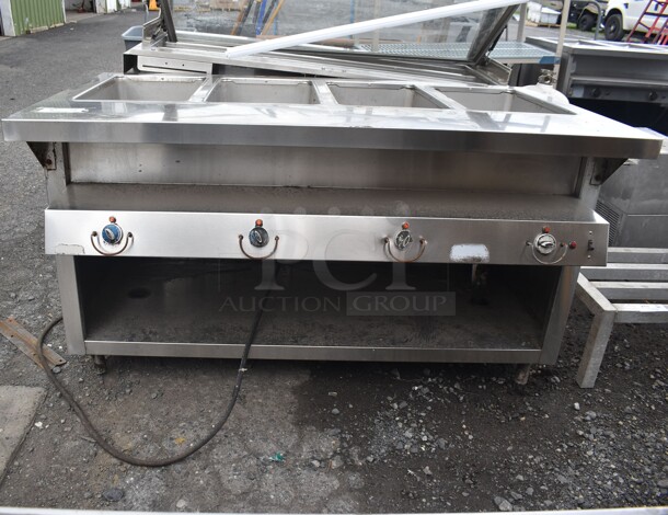 Stainless Steel Commercial Electric Powered 4 Bay Steam Table. 208/240 Volts, 1 Phase. 