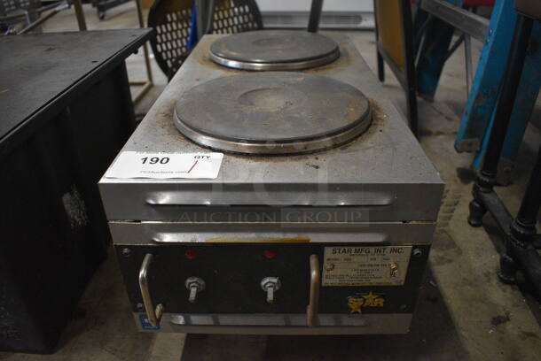 Star Model 502F Stainless Steel Commercial Countertop Electric Powered 2 Burner Hot Plate Range. 208/240 Volts. 12x24x13
