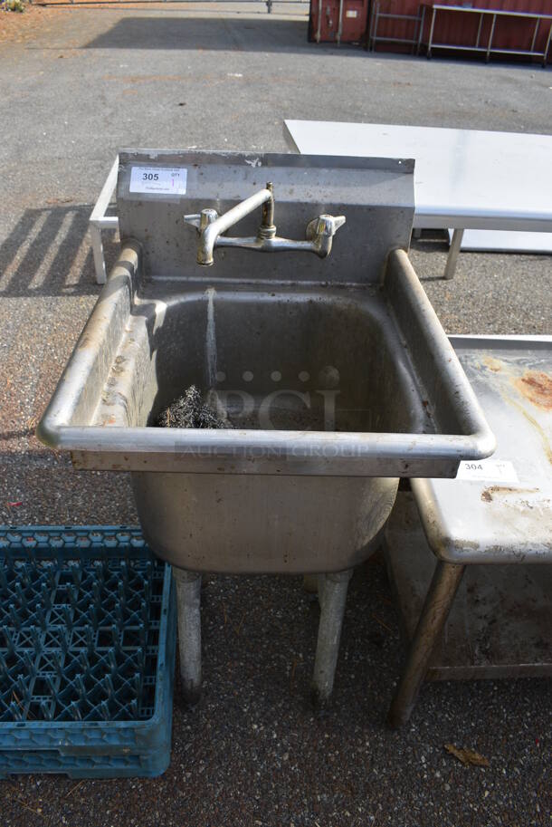 Stainless Steel Commercial Single Bay Sink w/ Faucet and Handles. 22x26x40