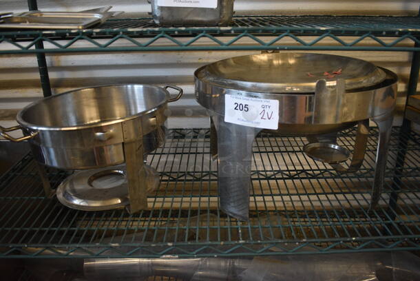 2 Metal Chafing Dish Frames w/ 2 Drop Ins and 1 Lid. Includes 16x13x8, 17x17x11. 2 Times Your Bid!