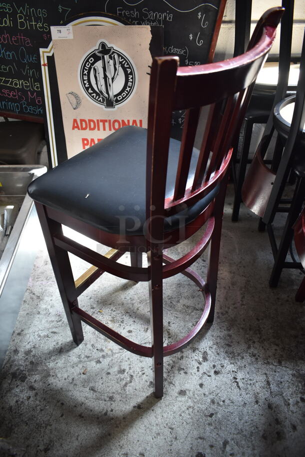 7 Wooden Bar Height Chairs w/ Black Seat Cushion. 7 Times Your Bid! - Image 5 of 5
