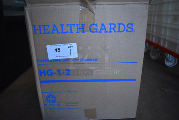 ALL ONE MONEY! Lot of 12 BRAND NEW IN BOX! Health Gards Model HG-1-2 White Poly Wall Mount Half Fold Toilet Seat Cover Dispensers. 16x3x11 - Image 5 of 5