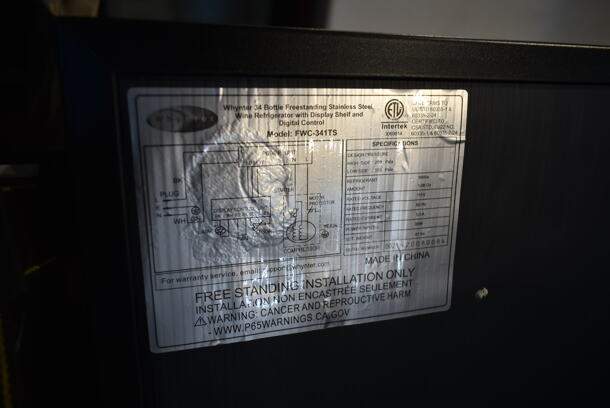 BRAND NEW SCRATCH AND DENT! Whynter FWC-341TS Metal 34 Bottle Freestanding Wine Cooler Merchandiser w/ Display Shelf and Digital Control. 115 Volts, 1 Phase. Tested and Working! - Image 4 of 4