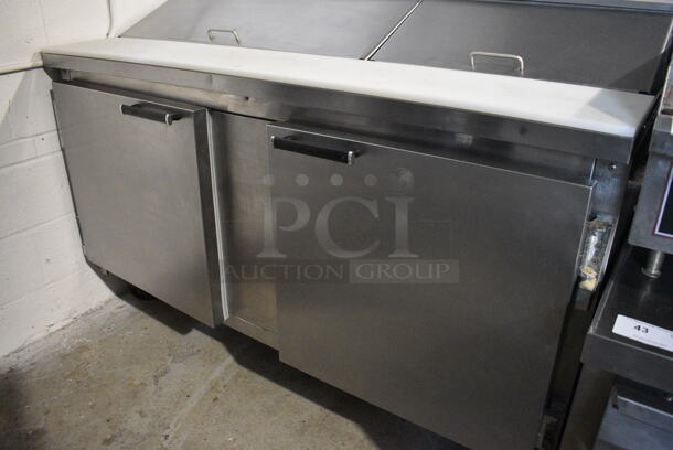 Beverage Air Stainless Steel Commercial Sandwich Salad Prep Table Bain Marie Mega Top w/ Various Drop In Bins and Cutting Board on Commercial Casters. 115 Volts, 1 Phase. 60x27.5x41. Tested and Powers On But Temps at 51 Degrees - Image 3 of 8