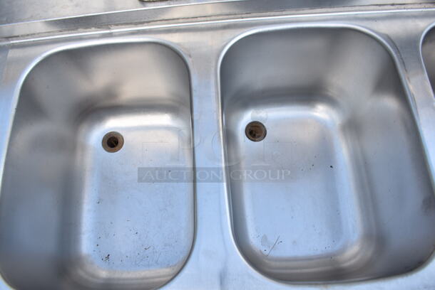 Stainless Steel 4 Bay Sink w/ Dual Drain Boards, 2 Faucet and 2 Handle Sets. Bay 10x15 - Image 6 of 9