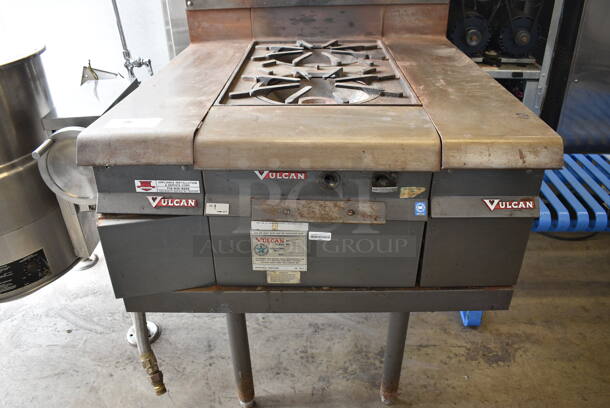 Vulcan Model M8458 Metal Commercial Natural Gas Powered 2 Burner Range w/ Over Shelf and Back Splash. 34x38.5x61 - Image 2 of 6