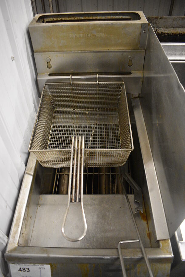 Pitco Frialator Model 14RS Stainless Steel Commercial Floor Style Natural Gas Powered Deep Fat Fryer w/ Right Side Splash Guard and Basket on Commercial Casters. 16x31.5x47 - Image 4 of 7