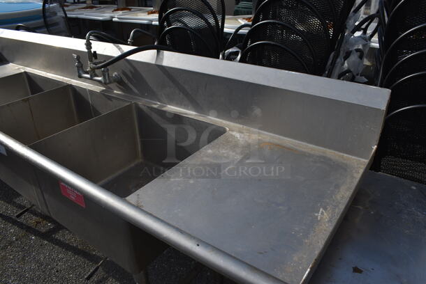 Stainless Steel Commercial 3 Bay Sink w/ Dual Drain Boards and Handles. 98x27x40. Bays 20x20x12. Drain Boards 19x24x1 - Image 2 of 6
