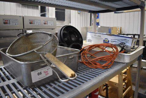 ALL ONE MONEY! Tier Lot of Various Items Including Extension Cord, Fan and Strainers