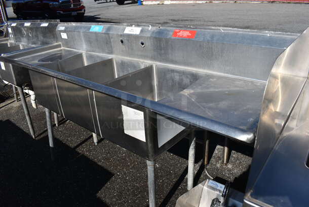 Stainless Steel Commercial 3 Bay Sink w/ Dual Drainboards. 84x24x44. Bays 16x20x12. Drain Boards 16x21x1 - Image 5 of 5