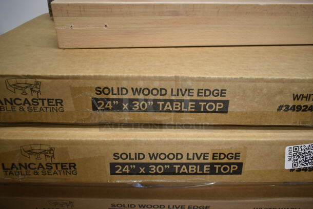 PALLET LOT of 10 BRAND NEW IN BOX! Lancaster Table & Seating 3492424ANTWT 24"x30" Solid Wood Live Edge Tabletop and 18 164TCLWDWTOU Antique White Wash Standard Height Table Legs. - Image 7 of 9