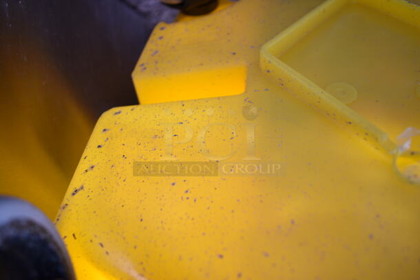 BRAND NEW SCRATCH AND DENT! Yellow Poly Mop Bucket w/ Wringing Attachment on Commercial Casters.  - Image 4 of 4