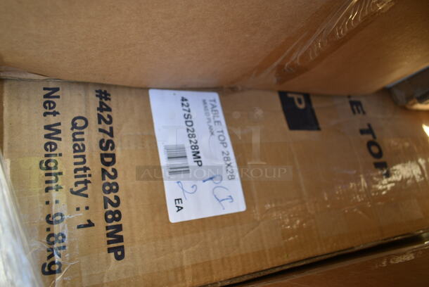 PALLET LOT of 22 BRAND NEW Boxes Including 496ALPF2X22PK American Louver Company 24" x 24" Plaster Frame ALPF2X2-2PK - 2/Pack, 427SD2828MP Lancaster Table & Seating Excalibur 27 1/2" x 27 1/2" Square Table Top with Textured Mixed Plank Finish, Vollrath 4932-13 Traex® Color-Mate™ 32 oz. Clear Single Tip Standard Squeeze Bottle,  600WS1830HD Regency 18" x 30" 16 Gauge Stainless Steel Heavy-Duty Solid Wall Shelf, 124ASEAG12 American Metalcraft ASEAG12 12" Round Gold Hammered Aluminum Seafood Tray, 4447572 Lavex 2.5 Gallon Plastic Dispensing Container. 22 Times Your Bid!  - Image 4 of 12