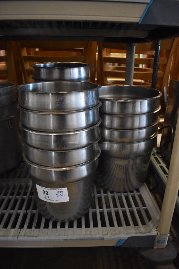 15 Various Stainless Steel Cylindrical Drop In Bins. 9.5x9.5x8.5. 15 Times Your Bid!