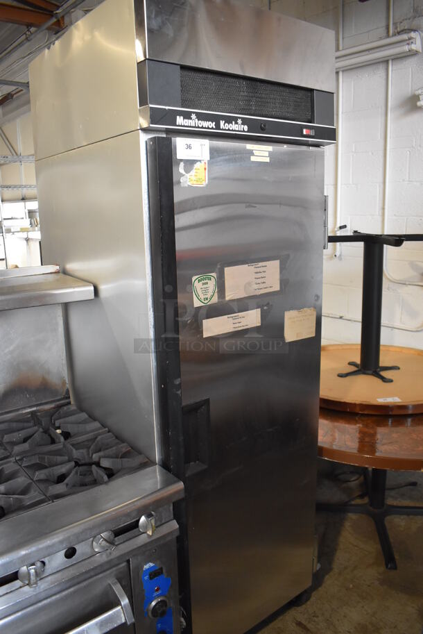 Manitowoc Koolaire KF-1C Stainless Steel Commercial Single Door Reach In Freezer w/ Racks on Commercial Casters. 115 Volts, 1 Phase. 28x34x85. Cannot Test - Unit Trips Breaker - Image 1 of 5