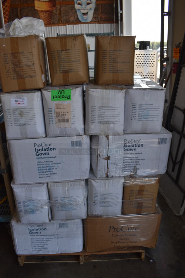 34 Boxes of BRAND NEW Non Medical Gowns; WynnMed DL-23G-B General Blue and ProCure Isolation Gowns. 34 Times Your Bid!