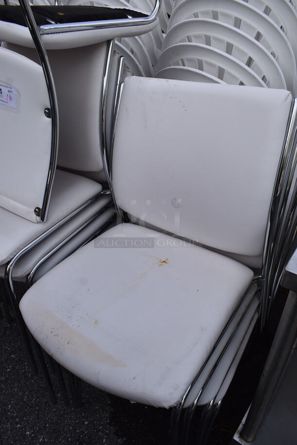 30 White Dining Chairs on Chrome Finish Legs. 20x19x34. 30 Times Your Bid! - Image 3 of 6