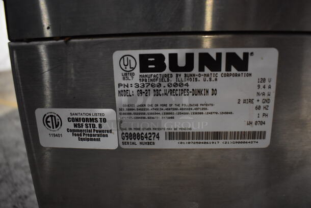 Bunn G9-2T DBC Stainless Steel Commercial Countertop 2 Hopper Coffee Bean Grinder. 120 Volts, 1 Phase. Tested and Working! - Image 6 of 7
