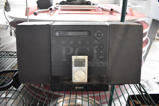 Sony iPod Radio w/ 2 Speakers and Apple iPod. 18x7.5x9 - Image 1 of 6
