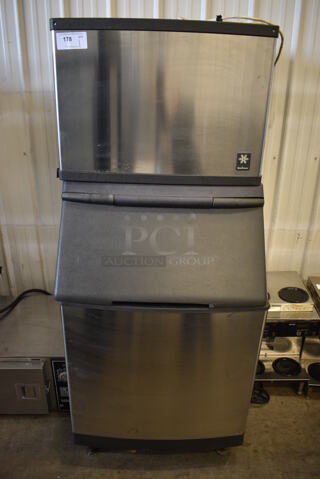 Manitowoc QY0604A Stainless Steel Commercial Ice Head on Manitowoc S570 Stainless Steel Commercial Ice Bin. 208-230 Volts, 1 Phase. 30x33x71
