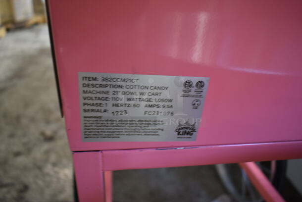 BRAND NEW SCRATCH AND DENT! 2023 Carnival King 382CCM21CT Cotton Candy Machine with 21" Stainless Steel Bowl and Cart. 110 Volts, 1 Phase.  - Image 8 of 8