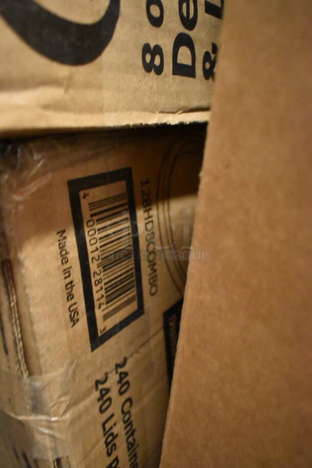 PALLET LOT of 25 BRAND NEW Boxes Including 3 Boxes 127PL2 Choice PET Plastic Lid for 1.5 to 2.5 oz. Souffle Cup / Portion Cup - 2500/Case, Box 2 oz Portion Cups, 500CC9 Choice 9 oz. Clear PET Customizable Plastic Squat Cold Cup - 1000/Case, 3 Box Charger Plate, 500CFT Lavex White C-Fold Standard Weight Towel - 2400/Case, 2 Box 795PTOKFTW4 Choice 8 3/4" x 6 1/2" x 3 1/2" Kraft Folded Paper #4 Take-Out Container with Window - 140/Case, 130HCUTFWR Visions Individually Wrapped White Heavy Weight Plastic Fork - 1000/Case, 2 Box 612509LCO Choice 9" Round Standard Weight Foil Take-Out Pan with Board Lid - 200/Case, 2 Box AD06 Genpak 6 oz. Clear Hinged Deli Container - 400/Case, 612P509S Choice 9" Clear Round Plastic Dome Lid - 500/Case, 394365L Noble Products Powder-Free Disposable Clear Vinyl Gloves for Foodservice - Large - 1000/Case, 2 Box 130BKFSNH Visions Heavy Weight Black Wrapped Plastic Cutlery Pack with Napkin - 500/Case, 128HD8COMBO ChoiceHD 8 oz. Microwavable Translucent Plastic Deli Container and Lid Combo Pack - 240/Case, 176ALSPILLFL Choice Full Size 6" Deep Aluminum Steam Table Spillage / Water Pan. 25 Times Your Bid! - Image 11 of 12