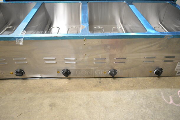 BRAND NEW SCRATCH AND DENT! 2024 Avantco 177STE4SA Stainless Steel Four Pan Open Well Electric Steam Table with Undershelf. 120 Volts, 1 Phase. Cannot Test Due To Plug Style - Image 4 of 8