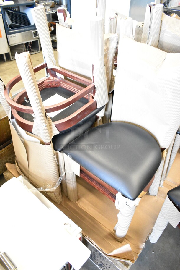 8 BRAND NEW SCRATCH AND DENT! Lancaster Table & Seating 164CLADMAHFR Wooden Dining Height Ladder Back Chair w/ Black Cushion. 8 Times Your Bid! - Image 5 of 8