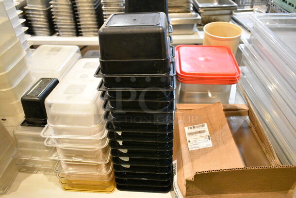 ALL ONE MONEY! Lot of Various Items Including Poly Drop In Bins and Lids. Does Not Include Table. (main dining room) - Image 4 of 8
