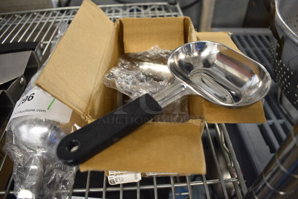 6 BRAND NEW IN BOX! Stainless Steel Scoopers. 7.5
