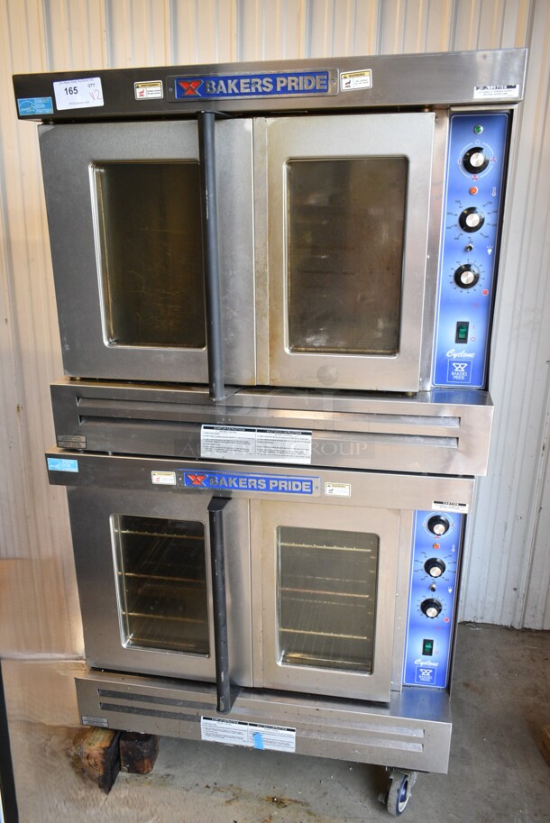 2 2019 Bakers Pride GDCO11G Cyclone Stainless Steel Commercial Natural Gas Powered Full Size Convection Oven w/ View Through Doors, Metal Oven Racks and Thermostatic Controls on Commercial Casters. 2 Times Your Bid!  - Image 1 of 9