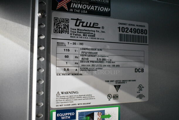 2021 True T-35-HC Stainless Steel Commercial 2 Door Reach In Cooler w/ Poly Coated Racks. 115 Volts, 1 Phase. Tested and Working! - Image 5 of 5