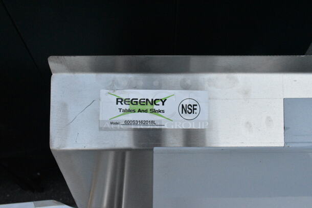 BRAND NEW SCRATCH AND DENT! Regency 600S3162018L Stainless Steel 3 Bay Sink w/ Left Side Drain Board. Bays 16x20x12. Drain Board 16.5x21.5. No Legs.  - Image 8 of 8