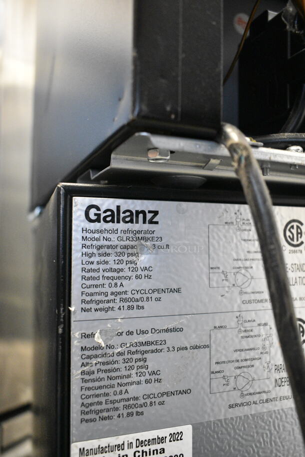 Galanz GLR33MBKE23 Mini Cooler. 115 Volts, 1 Phase. Cannot Test Due To Damaged Plug - Image 6 of 6