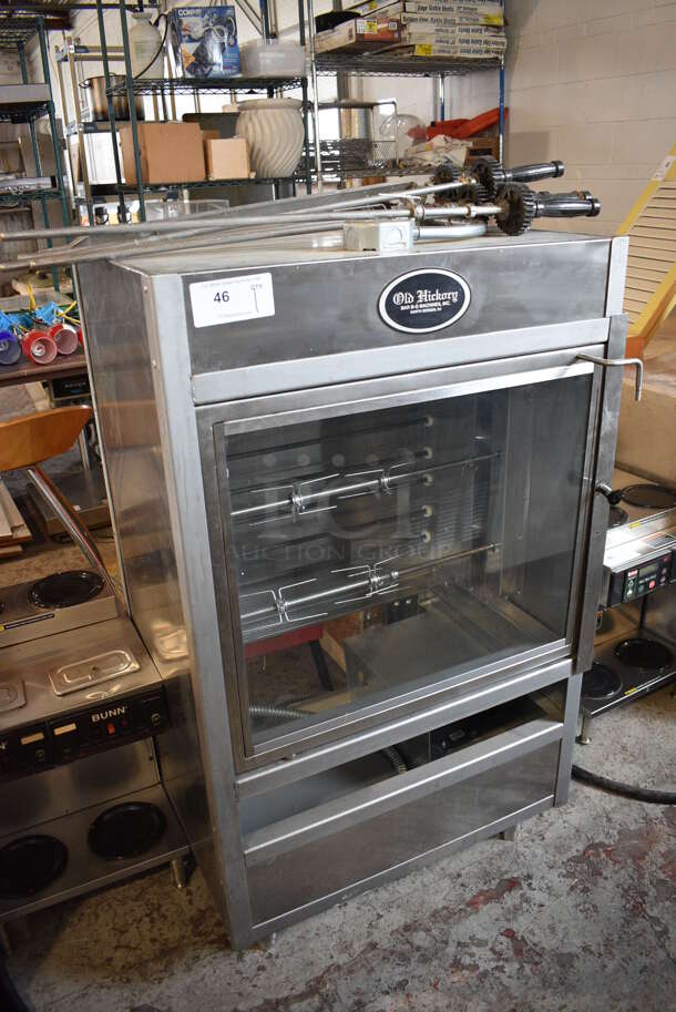 Old Hickory Model N/3ESRH Stainless Steel Commercial Electric Powered 3 Spit Rotisserie Oven w/ 6 Extra Spits. 208 Volts. 36x22x50 