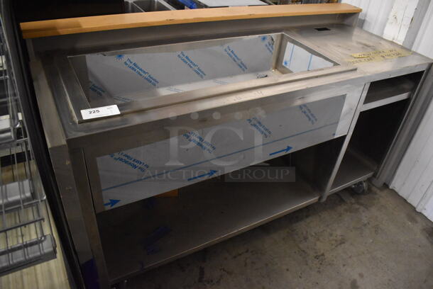 APPEARS NEW! Stainless Steel Commercial Portable Bar w/ Ice Bin and Under Shelf on Commercial Casters. 70x29x39