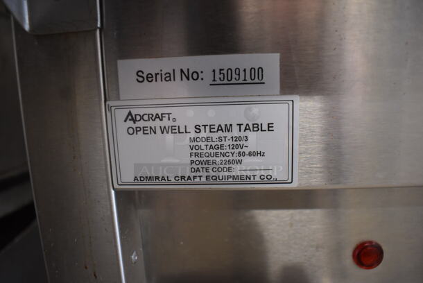 Adcraft Stainless Steel Open 3 Well Steam Table ST-120/3 with Overshelf and Cutting Board. 120 Volts 1 Phase - Image 7 of 9