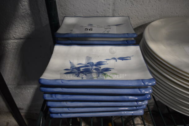 13 White and Blue Ceramic Rectangular Plates. 7x4.5x1. 13 Times Your Bid!