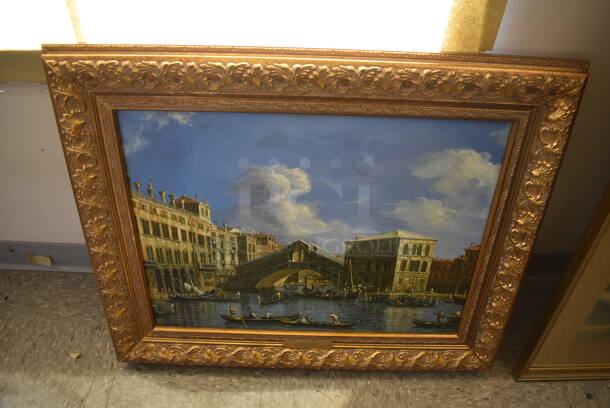 Framed Canvas Painting of Venice, a View of the Grand Canal by Canaletto. - Image 1 of 5