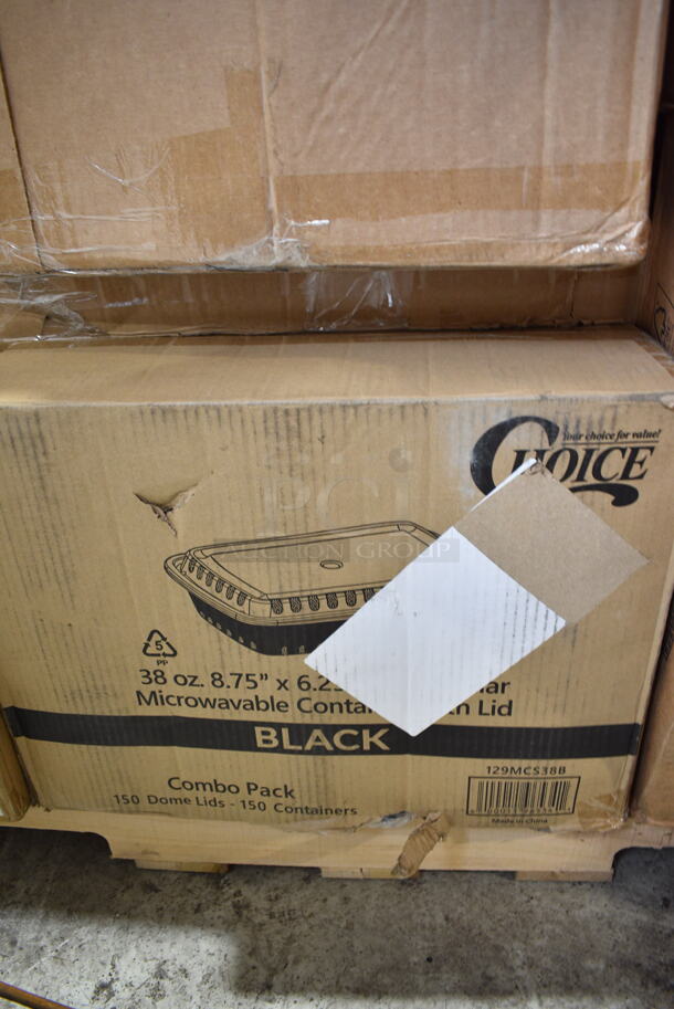 PALLET LOT of 25 BRAND NEW Boxes Including 2 Box 500LFLAT Choice Clear Flat Lid with Straw Slot - 9, 12, 16, 20, and 24 oz. - 1000/Case, 500TO993C3 Choice 9" x 9" x 3" Microwaveable 3-Compartment Black / Clear Plastic Hinged Container - 100/Case, 2 Box 127DM12BULK Choice 12 oz. Ultra Clear PET Plastic Round Deli Container - 500/Case, 127RD12BULK Choice 12 oz. Customizable Microwavable Translucent Round Deli Container - 500/Case, 2 Box 5002TPJPREM Lavex Premium 2-Ply 720' Universal Jumbo Toilet Paper Roll with 9" Diameter - 12/Case, 129MCS38B Choice 38 oz. Black Rectangular Microwavable Heavy Weight Container with Lid 8 3/4" x 6 1/4" x 2" - 150/Case, Carlisle KL12705 Kingline 12" x 9" x 1 3/16" Red Oval Platter - 12/Case, Choice 4 oz Portion Cups, 5004NAP1/4WH Choice White Linen-Feel 1/4 Fold Dinner Napkin - 800/Case, 3 Box 394365L Noble Products Powder-Free Disposable Clear Vinyl Gloves for Foodservice - Large - 1000/Case, 500TO883 Choice 8" x 8" x 3" Microwaveable 1-Compartment Black / Clear Plastic Hinged Container - 100/Case, 19343C Arcoroc 16 oz. Customizable Fully Tempered Mixing Glass / Pint Glass by Arc Cardinal - 24/Case, 612605070 Choice Full Size Foil Steam Table Pan Deep 3 3/8" Depth - Full Size Deep - 50/Case, 760FFMEDFRY Choice Medium 12 oz. Paper Scoop Cup with Fry Design - 1000/Case. 25 Times Your Bid! - Image 9 of 12