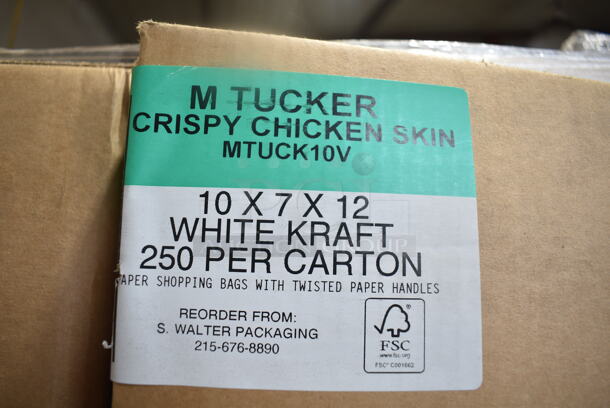 5 BRAND NEW Boxes of M Tucker MTUCK10V Crispy Chicken Skin 10x7x12 White Kraft Paper Shopping Bags w/ Twisted Paper Handles. 5 Times Your Bid!  - Image 4 of 4