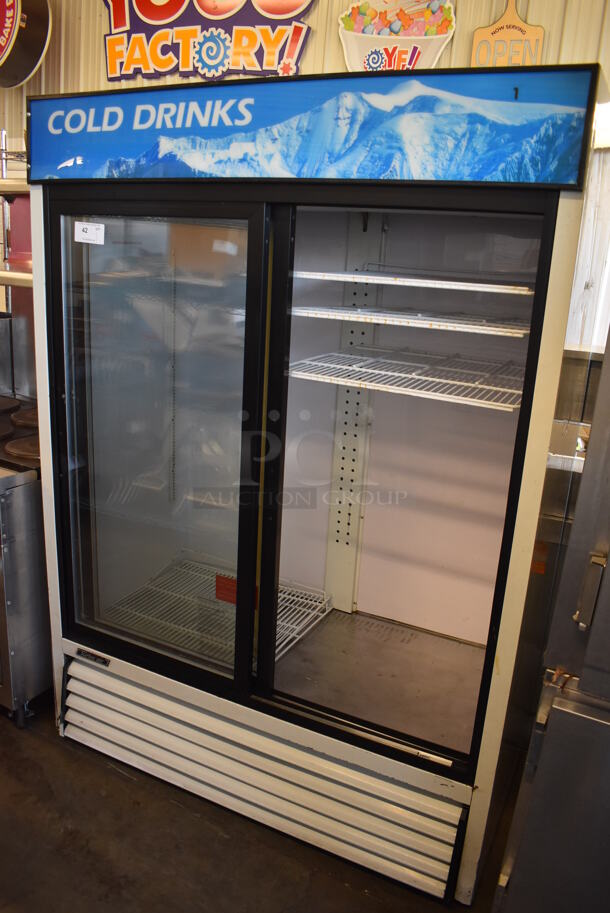 Turbo Air Metal Commercial 2 Door Reach In Cooler Merchandiser w/ Poly Coated Racks. One Door Does Not Stay Closed. 115 Volts, 1 Phase. 56x30x78. Tested and Working!